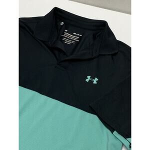 Under Armour Performance Polo Shirt Heat Gear Stretch Black Teal Men’s Size M